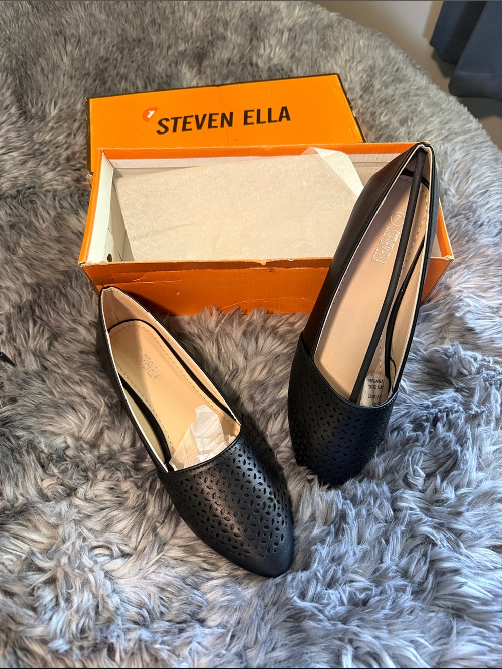 Steven Ella Black Perforated Pointed Toe Women’s Flats